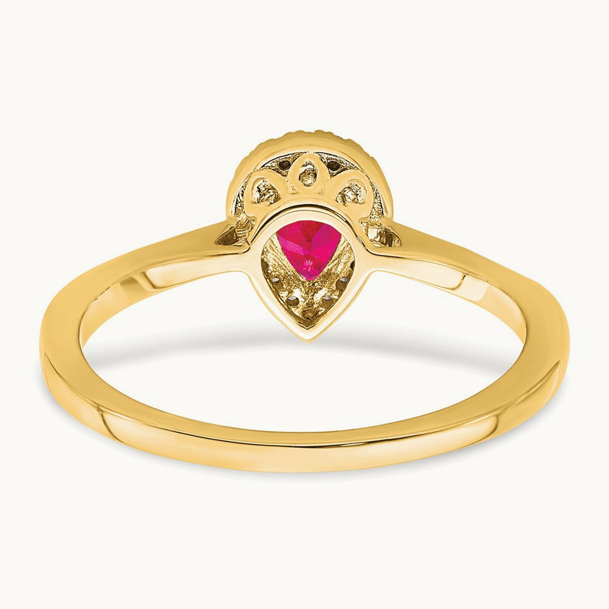 Pear Ruby and Diamond Halo Ring, 14K