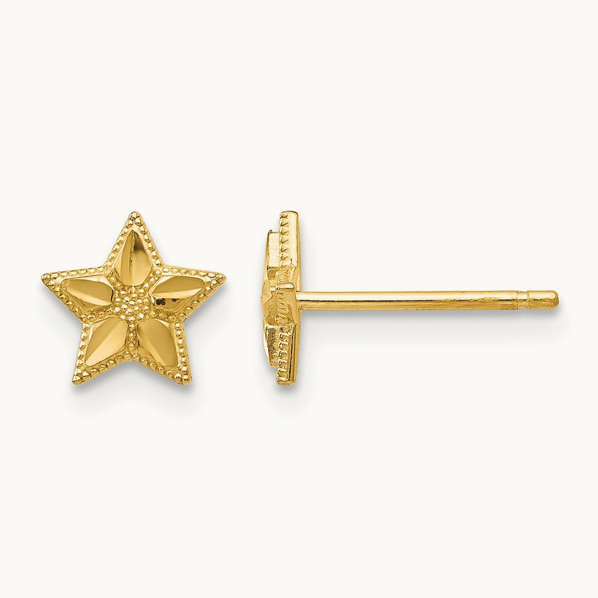 Polished and D/C Star Post Earrings, 14K