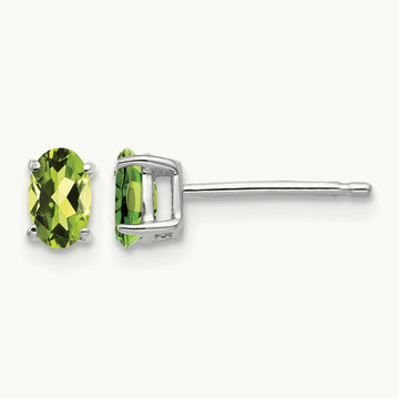 Peridot Oval Stud Earrings, 14K White Gold