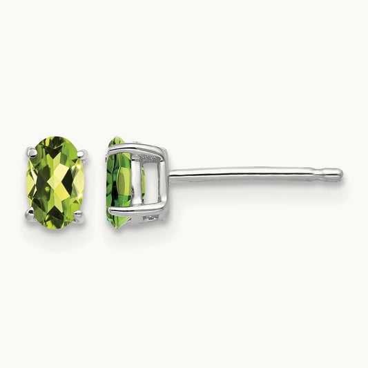 Peridot Oval Stud Earrings, 14K White Gold