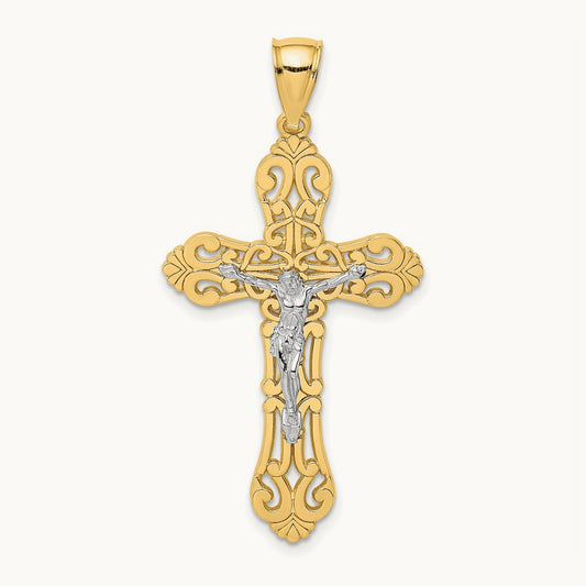 Crucifix W/ Scrolled Tips Charm, 14K Two-tone
