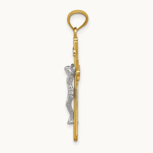 Polished Crucifix Pendant, 14K Two-tone Gold