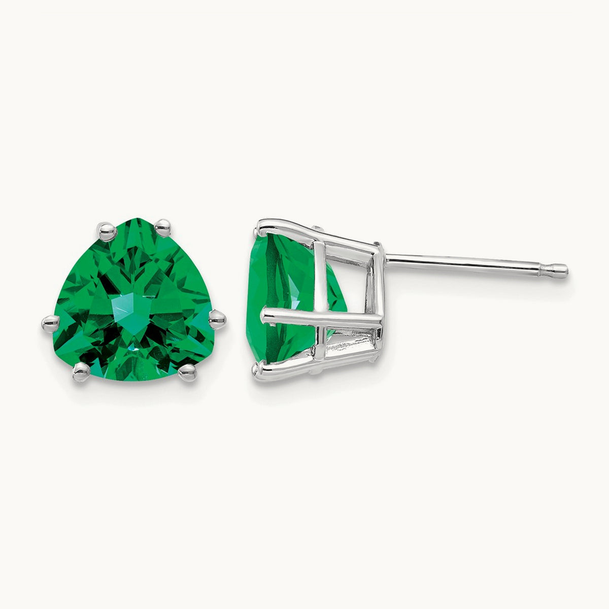 Mount St. Helens Trillion Stud Earrings, 14K White Gold