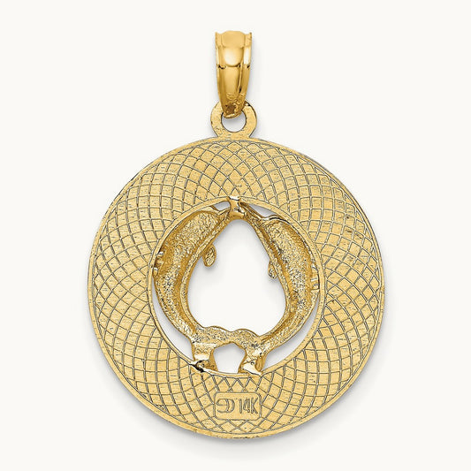 SAINT AUGUSTINE w/Dolphins Circle Charm, 14K