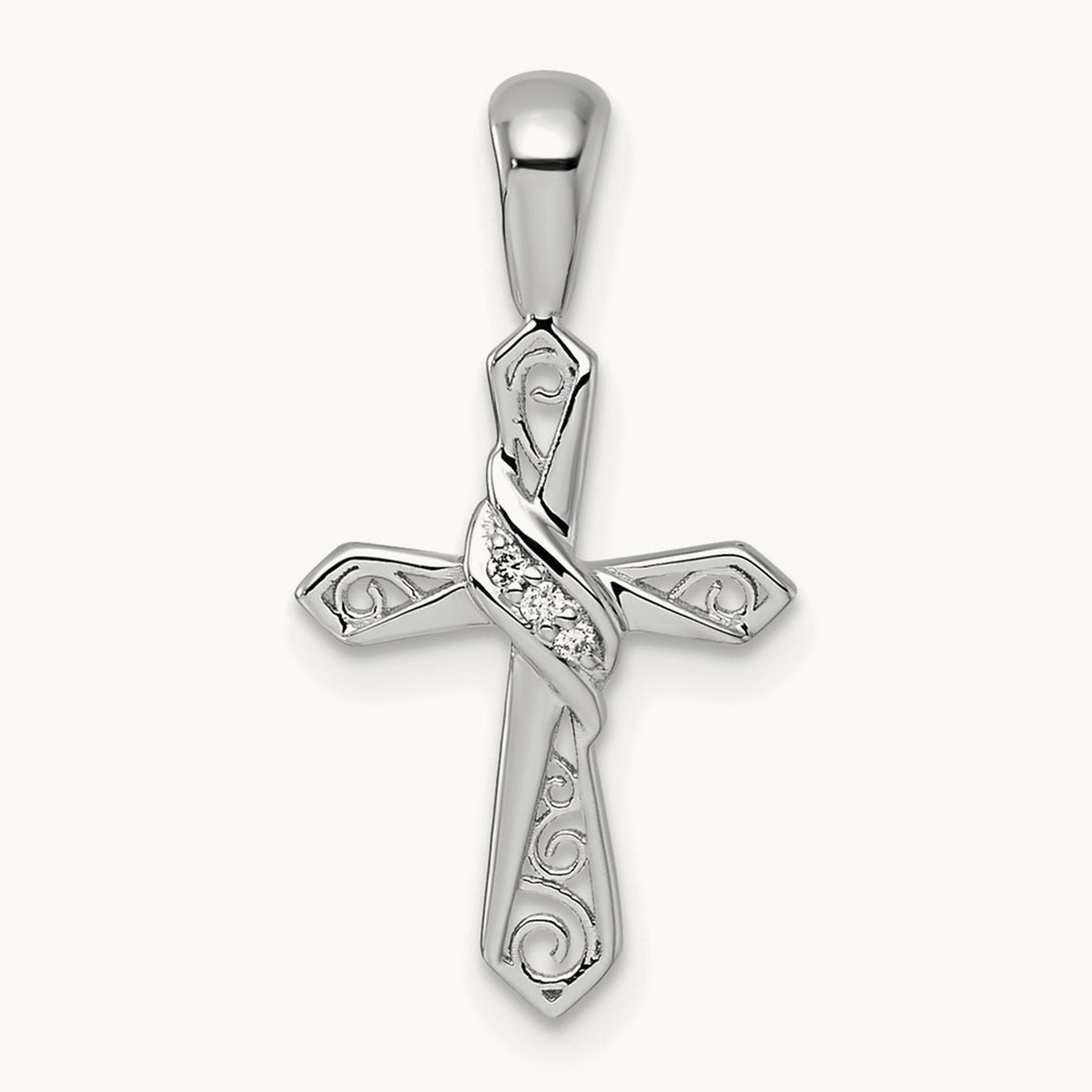 Diamond Cross Pendant — 14K White Gold