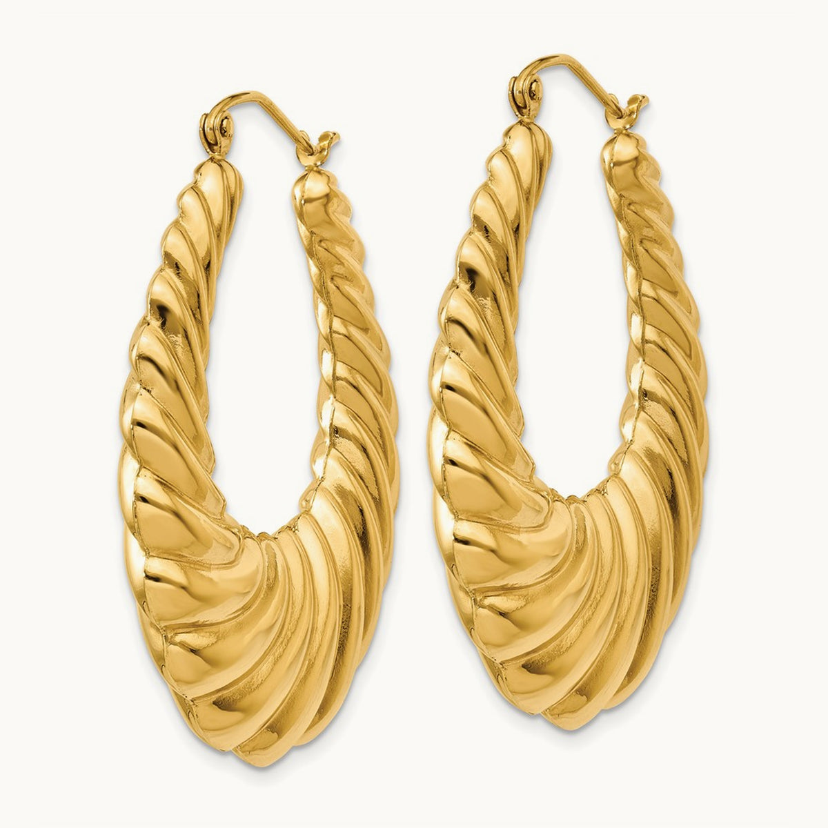 Polished Scalloped Hoop Earrings — 14K Yellow Gold, 33mm