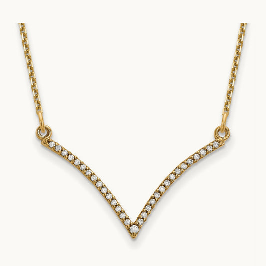 Diamond V Necklace, 14K Yellow Gold