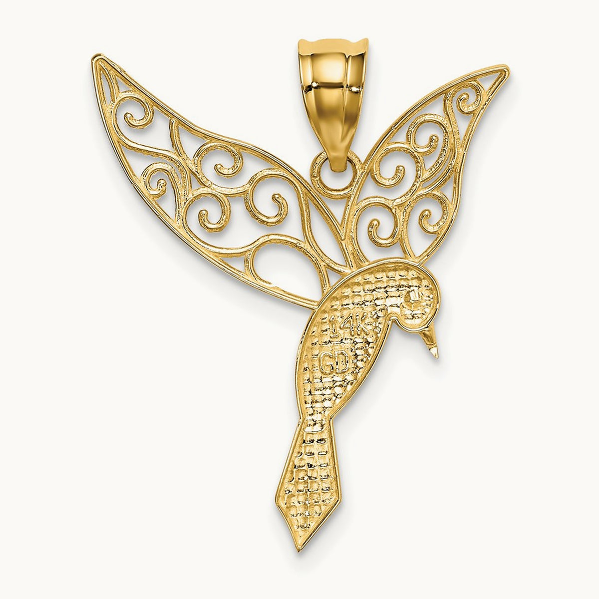 Polished Hummingbird Pendant, 14K