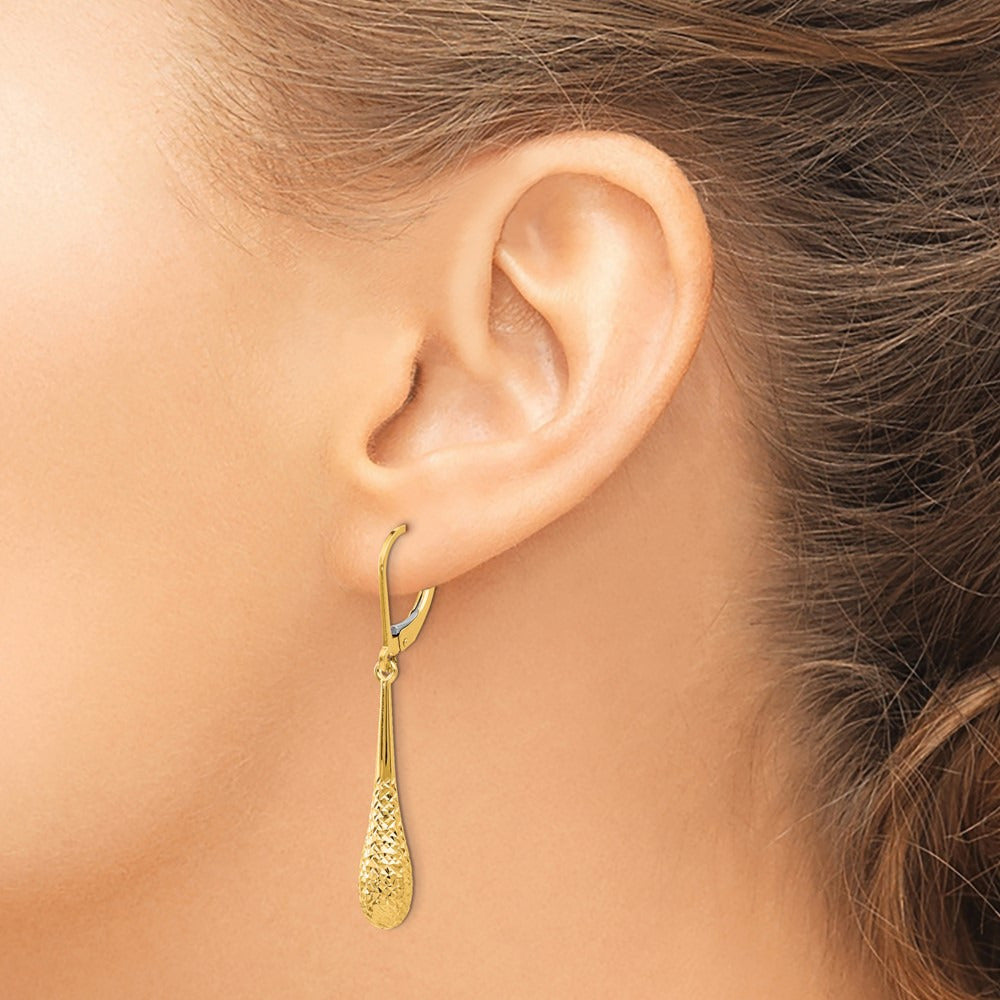 Diamond-cut Leverback Earrings — 14K Yellow Gold
