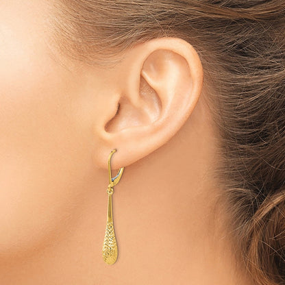 Diamond-cut Leverback Earrings — 14K Yellow Gold