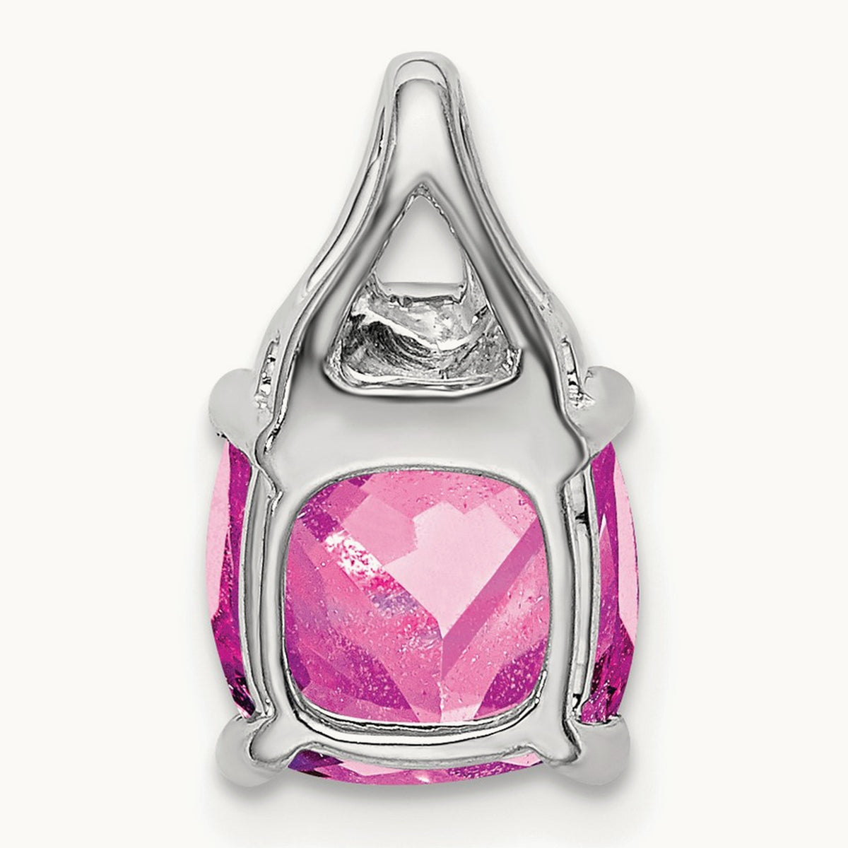Cushion Created Pink Sapphire/Diamond Pendant, 14K White Gold