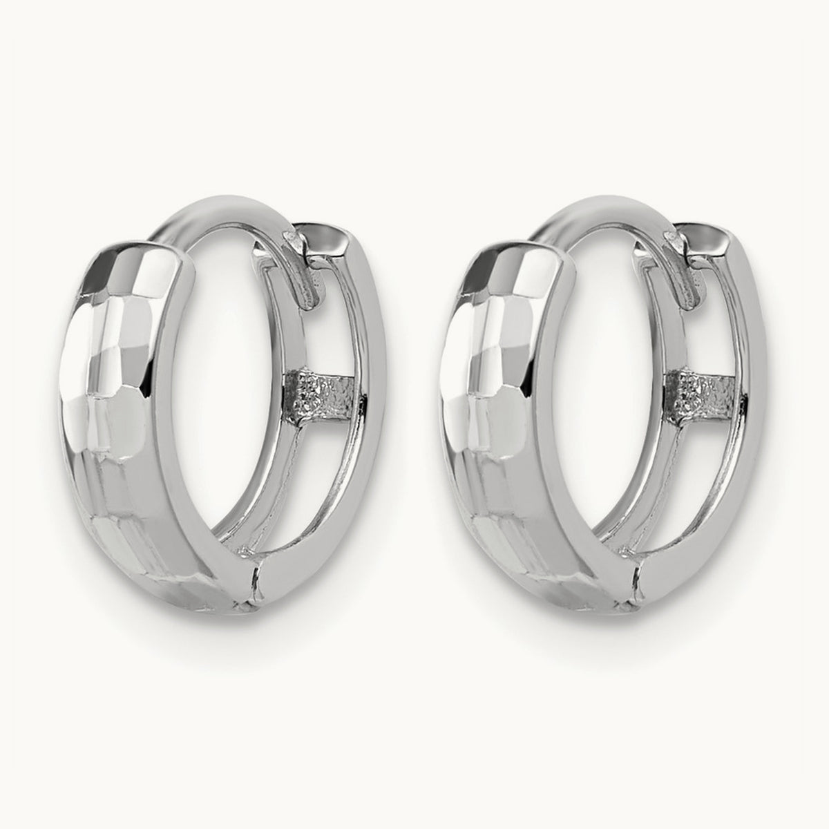Polished and D/C Huggie Hoop Earrings, 14K White Gold — Leslie's