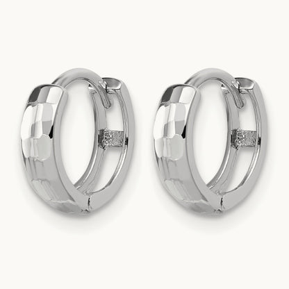 Polished and D/C Huggie Hoop Earrings, 14K White Gold — Leslie's