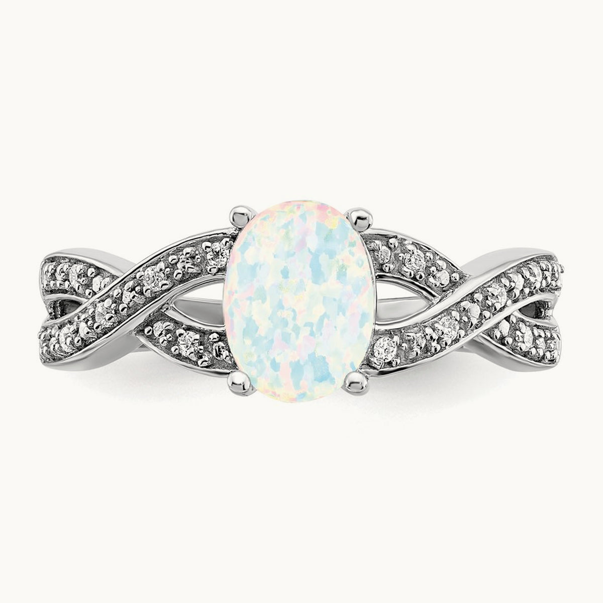 Created Opal and Lab-Grown Diamond Ring — 14K White Gold, 7