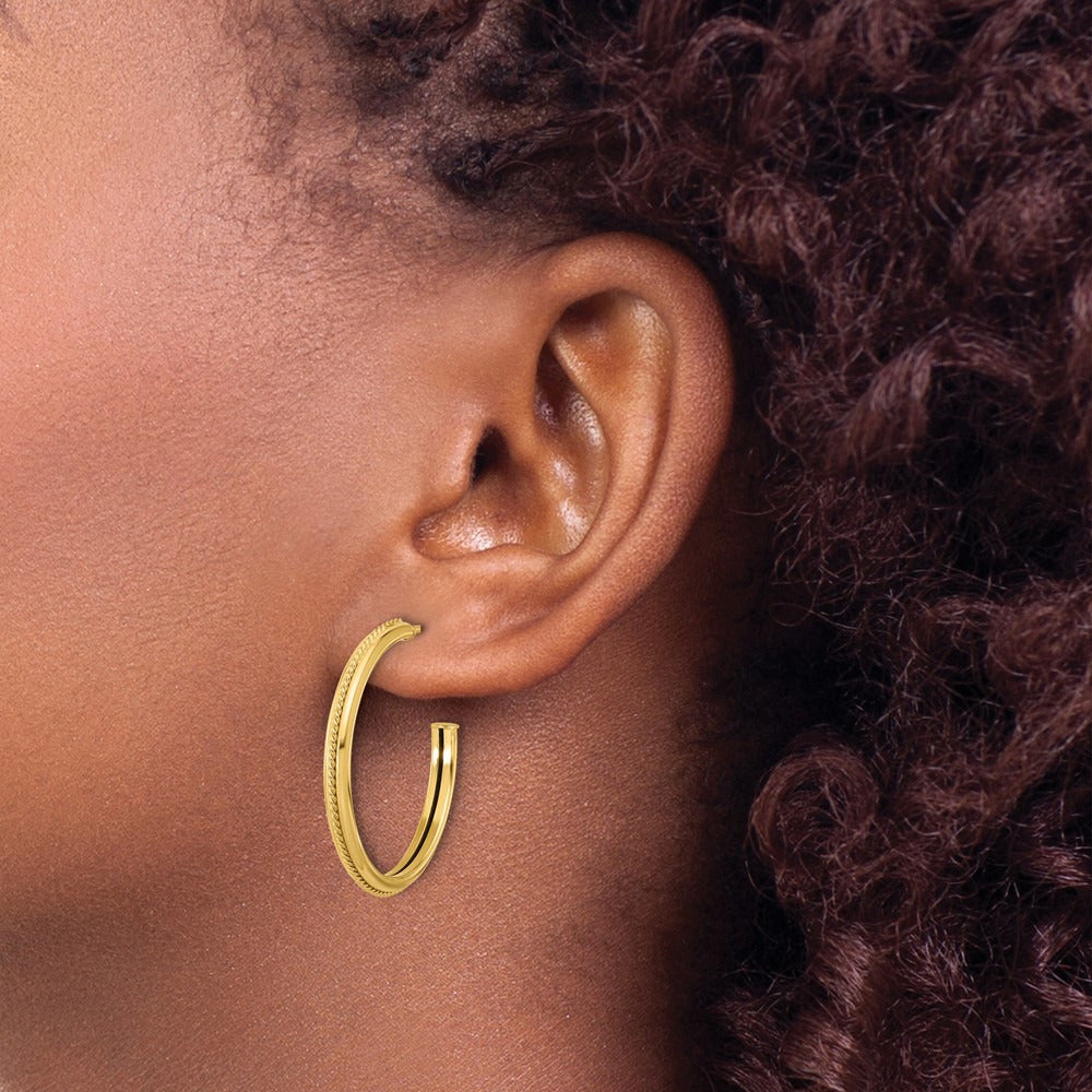 Polished and Textured Round J-Hoop Earrings — 30mm