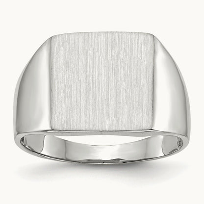 13.0x13. Closed Back Signet Ring, 0mm, 14K White Gold