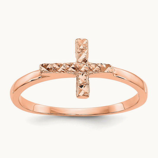 Polished & D/C Cross Ring, 14K Rose Gold
