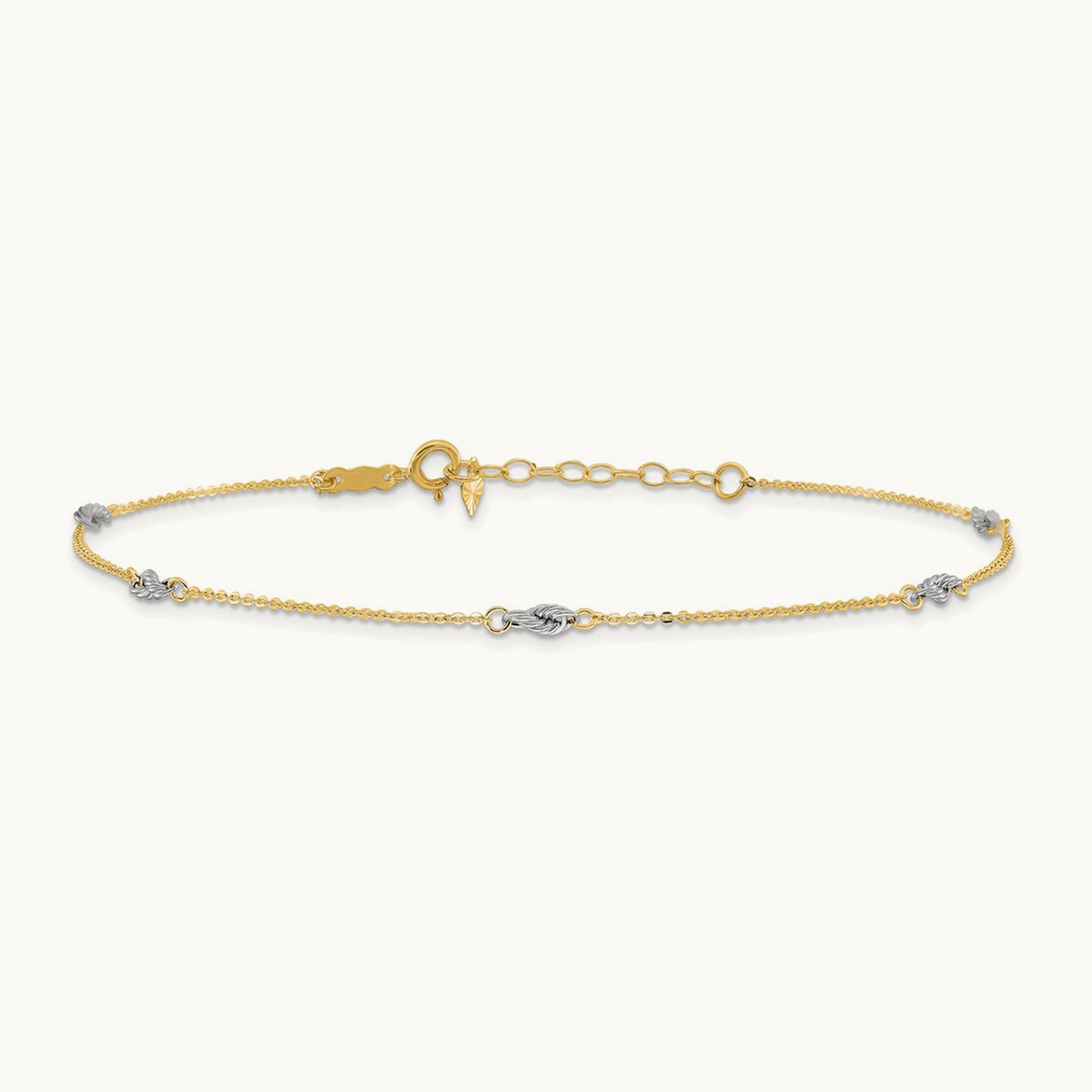 Fancy 9in Plus 1in Ext Anklet, 14K Two-tone