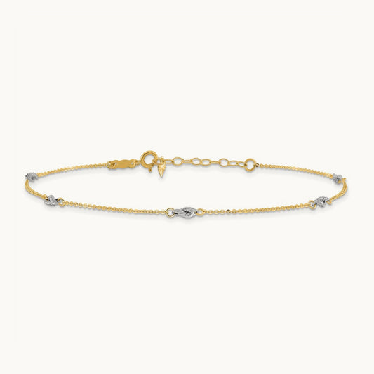 Fancy 9in Plus 1in Ext Anklet, 14K Two-tone