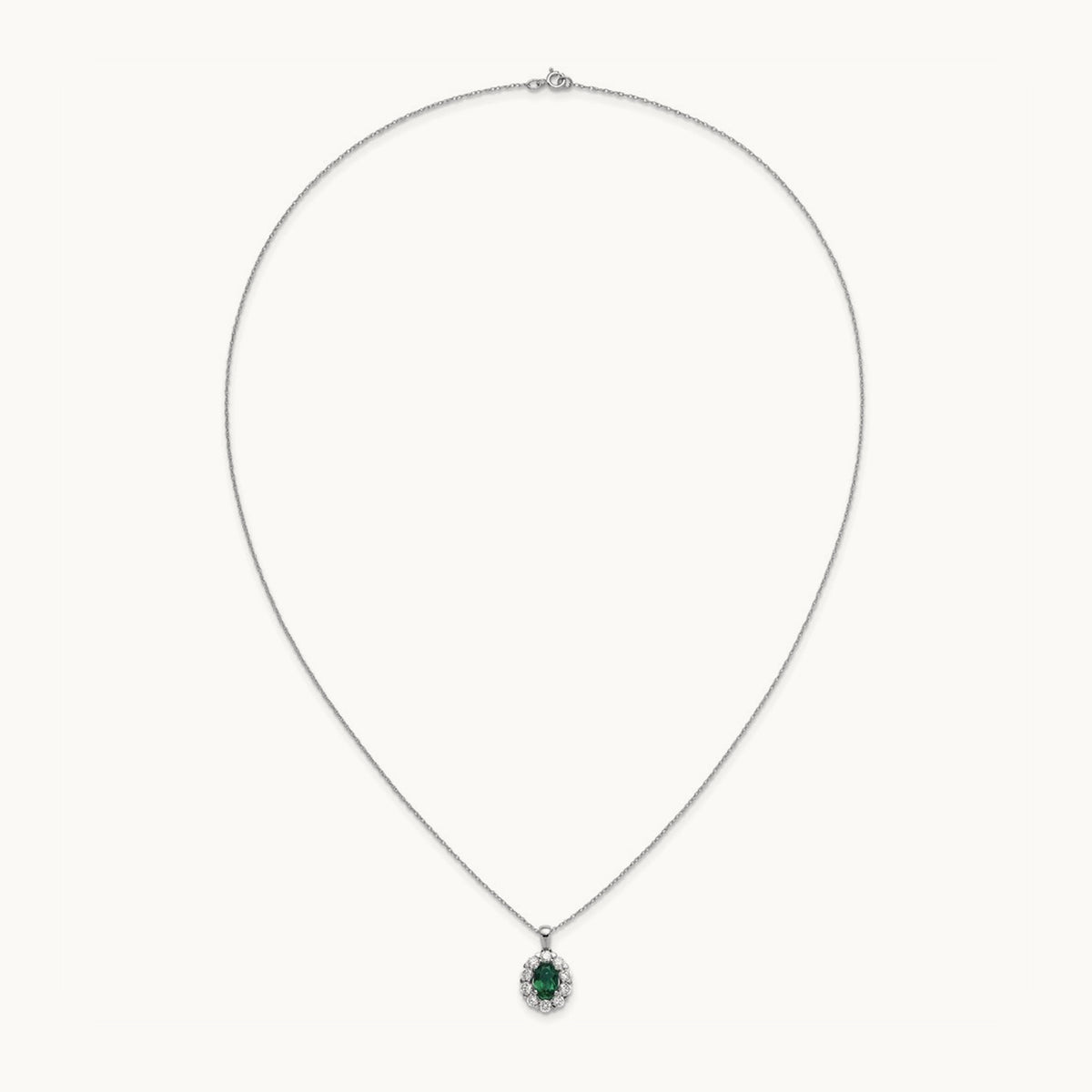 Created Emerald Halo Necklace, 0.50 ct tw Lab-Grown Diamond