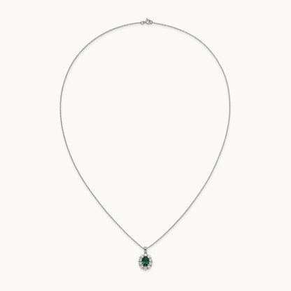 Created Emerald Halo Necklace, 0.50 ct tw Lab-Grown Diamond