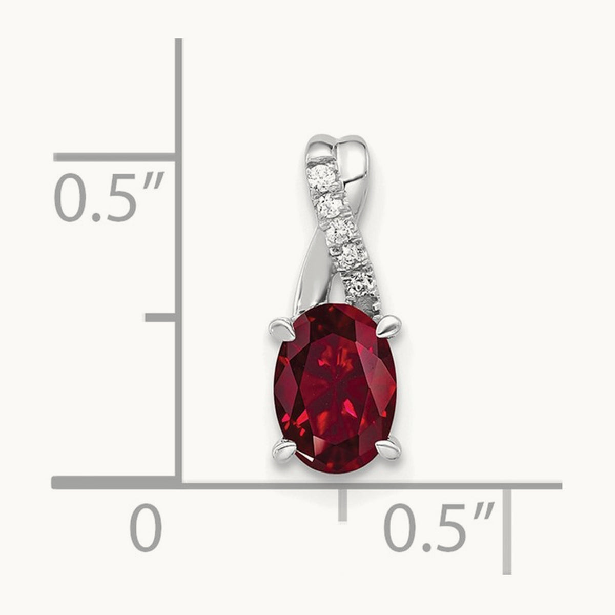 Oval Created Ruby and Lab-Grown Diamond Pendant — 14K White Gold, 14.3mm