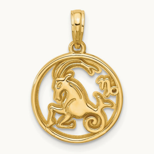 Polished Round Capricorn Pendant, 14K