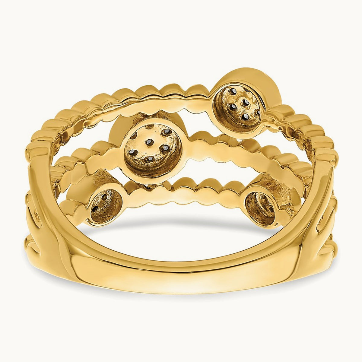 Polished Pave Circles Multi-band Diamond Ring, 14K