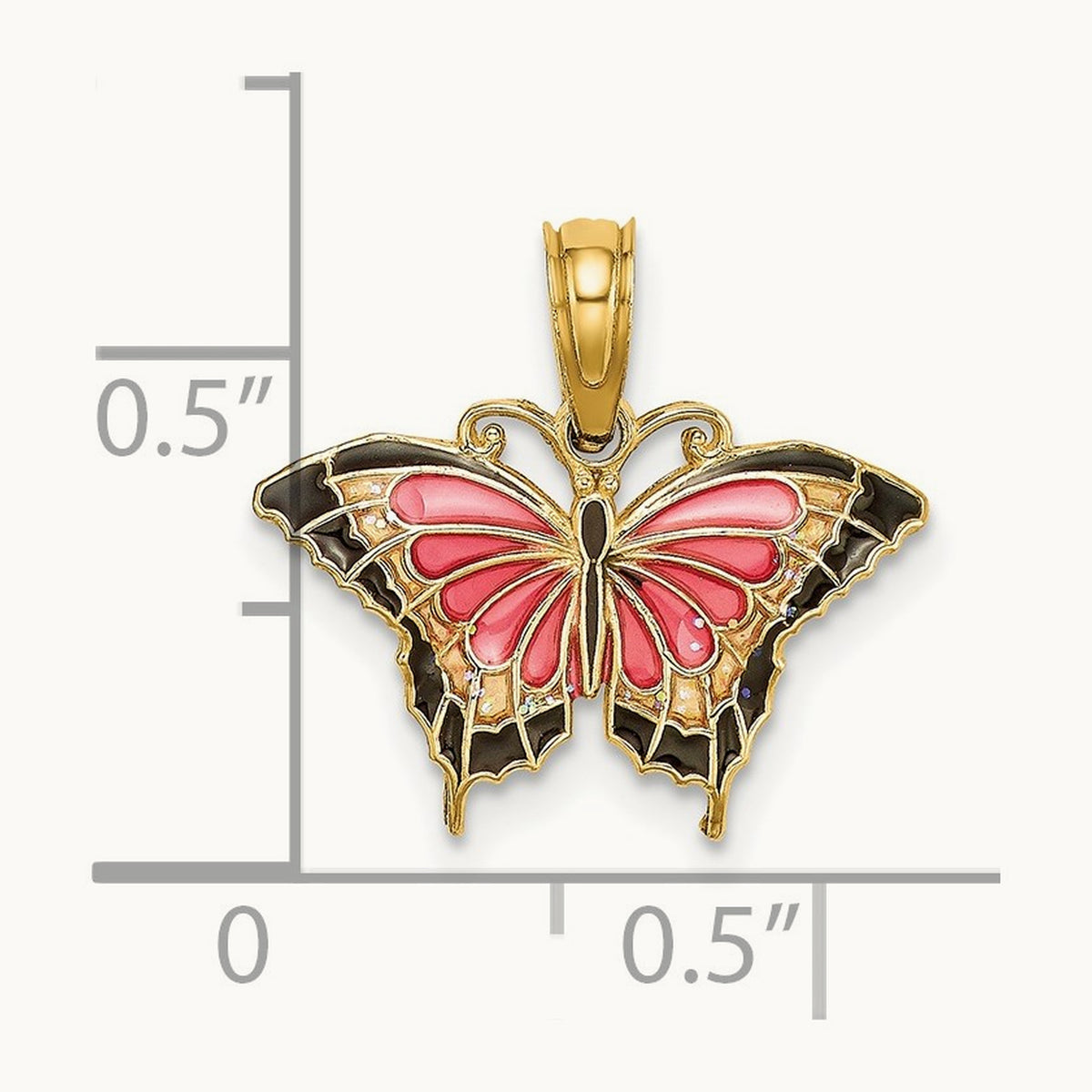 Small Enameled Pink Butterfly, 14K