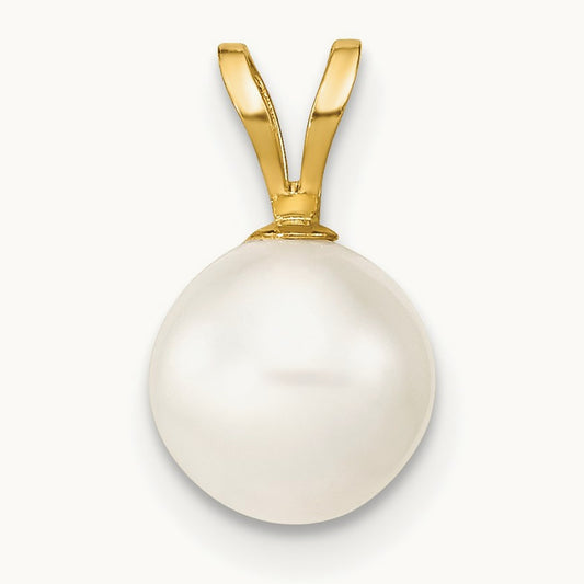 7- White Round Freshwater Cultured Pearl Pendant, 14K