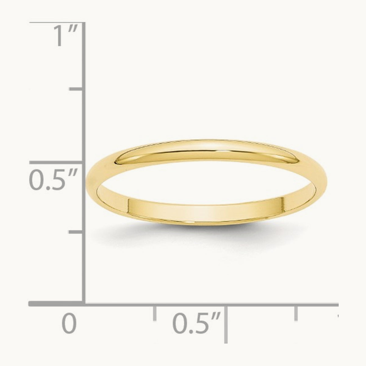 Lightweight Half Round Band, 2mm, 10K Yellow Gold