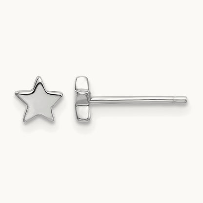 Polished Star Post Earrings — 14K White Gold