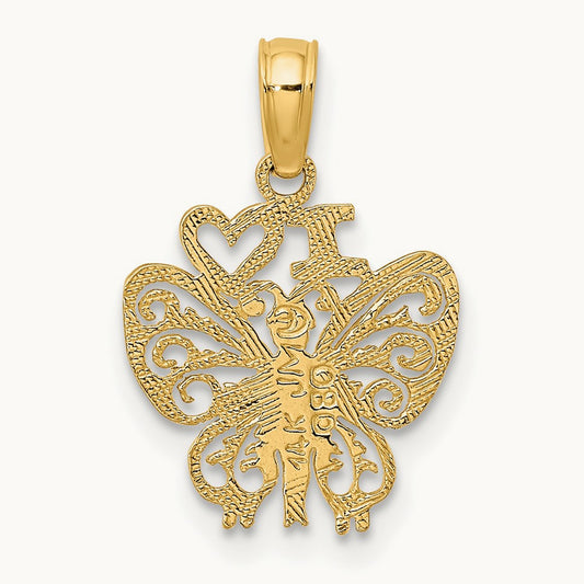 I HEART Butterfly Charm, 14K