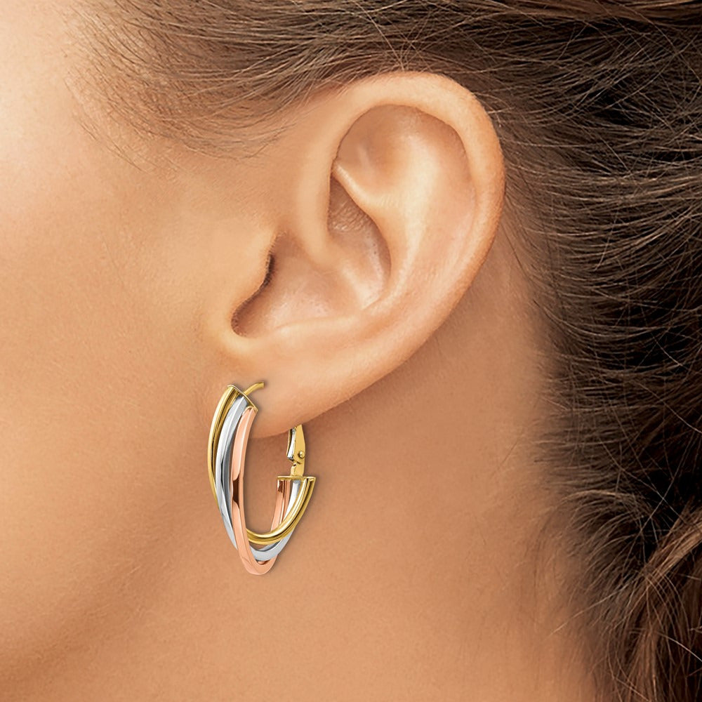 Tri-color Polished Hoop Earrings — 10K Tri-Tone Gold