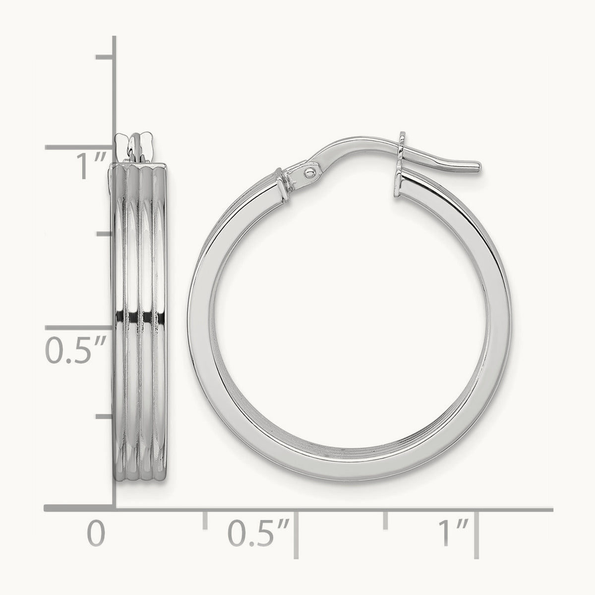 Polished Grooved Hoop Earrings — 14K White Gold, 24mm