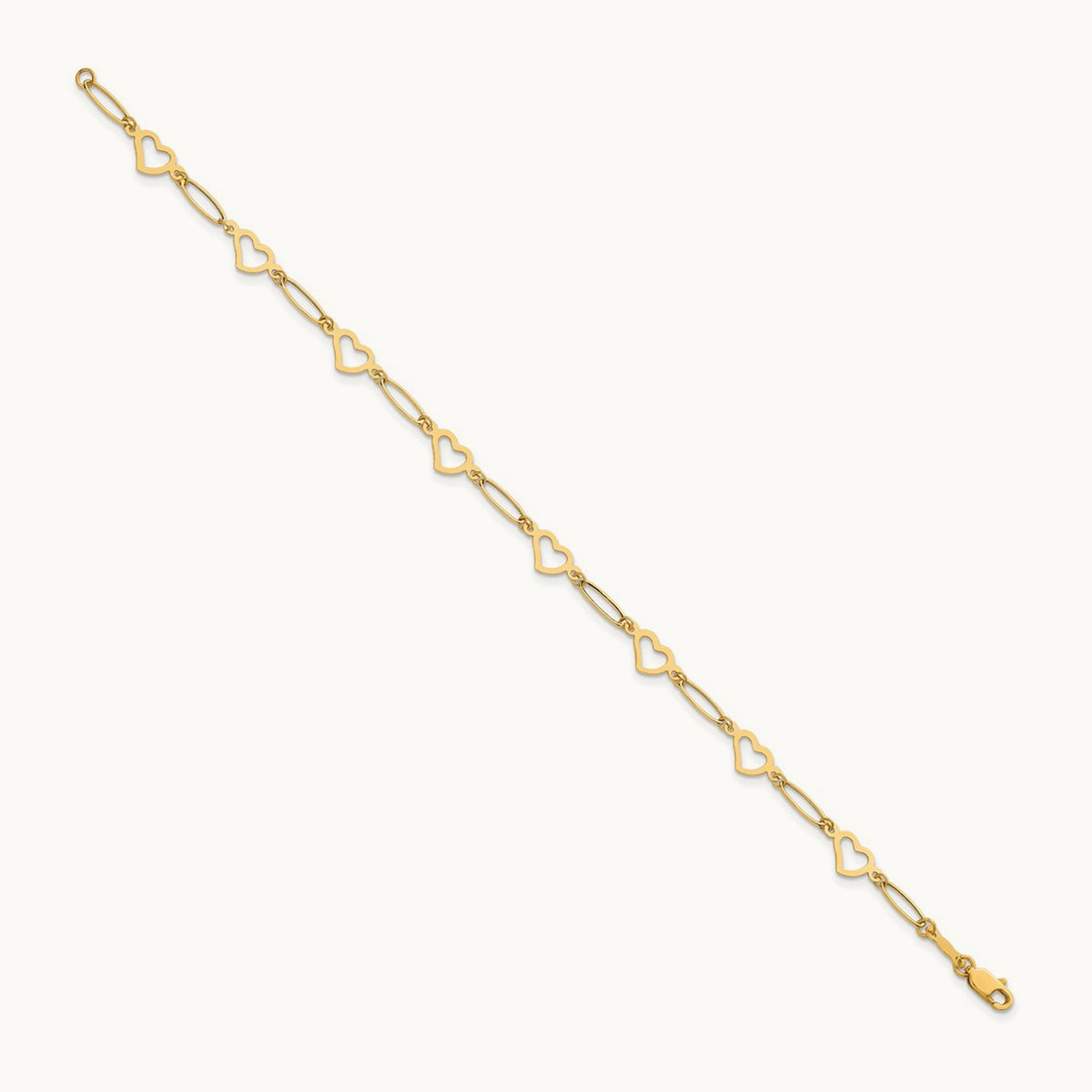 Polished Oval Link and Hearts 7.5in Bracelet, 14K