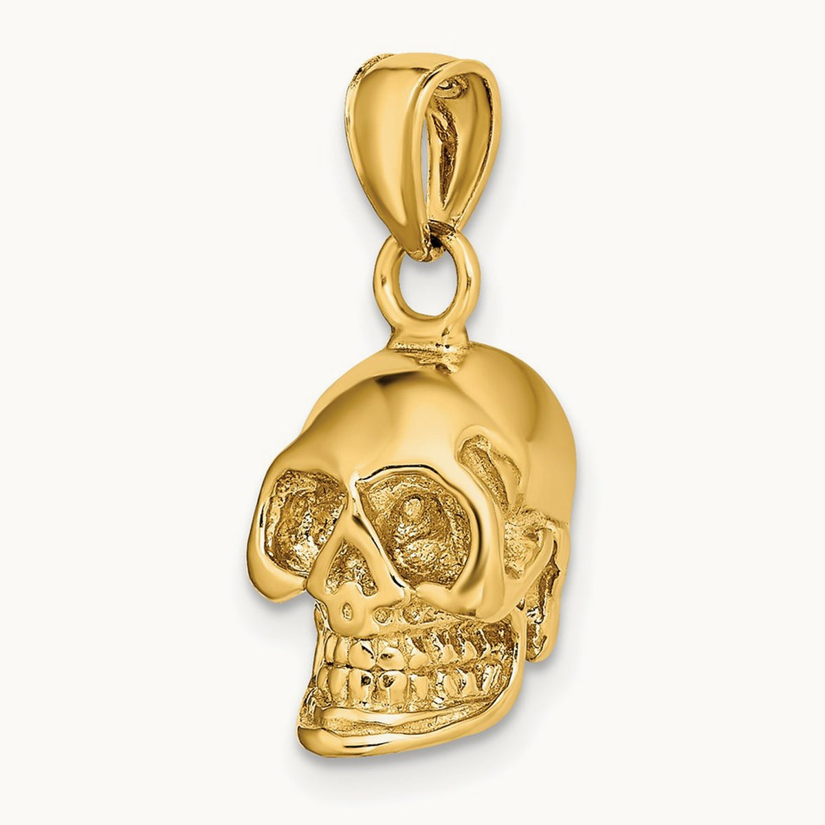 3-D Polished Skull Pendant, 14K