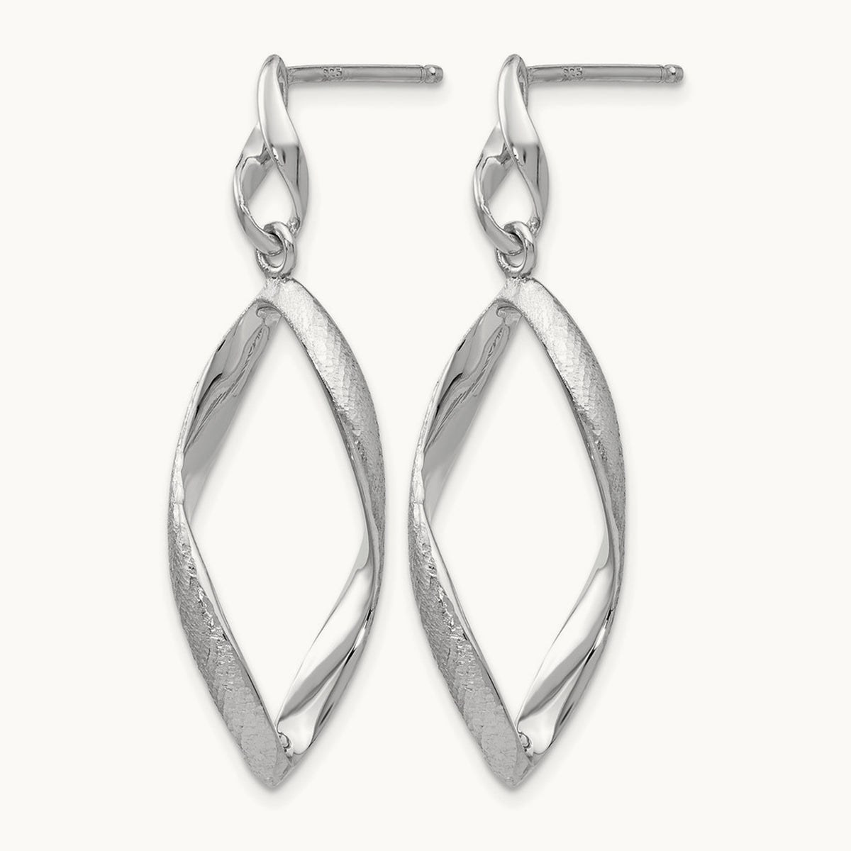 Rhodium-plated Radiant Essence Textured Post Dangle Earrings — 37mm