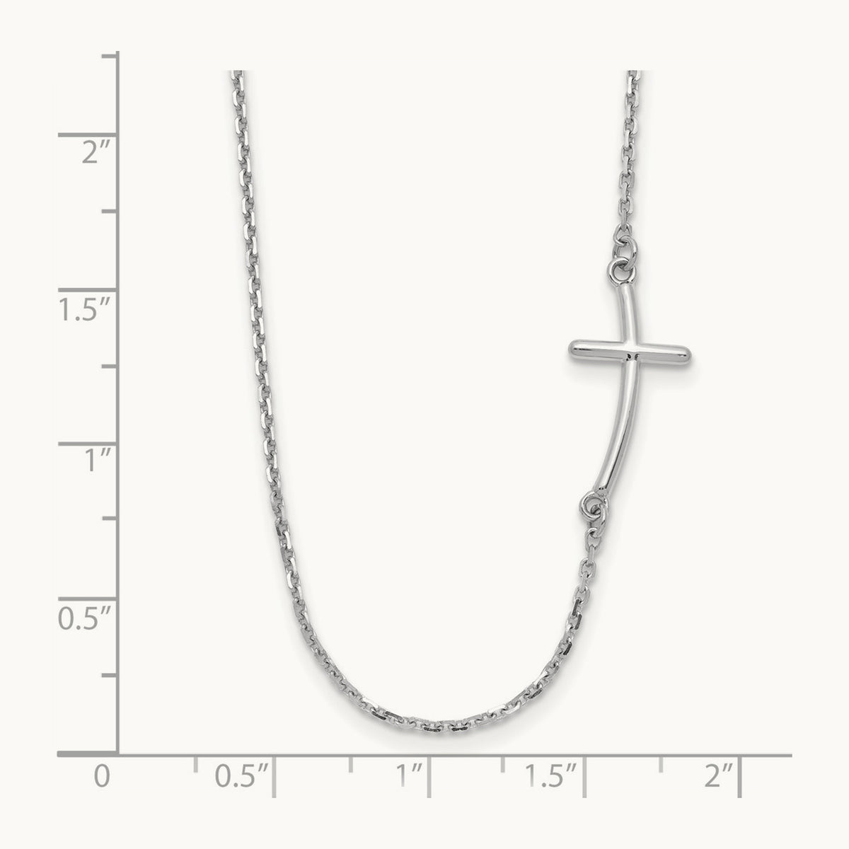 Small Sideways Curved Cross Necklace — 14K White Gold