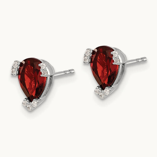 Pear Garnet and Diamond Earrings, 14K White Gold