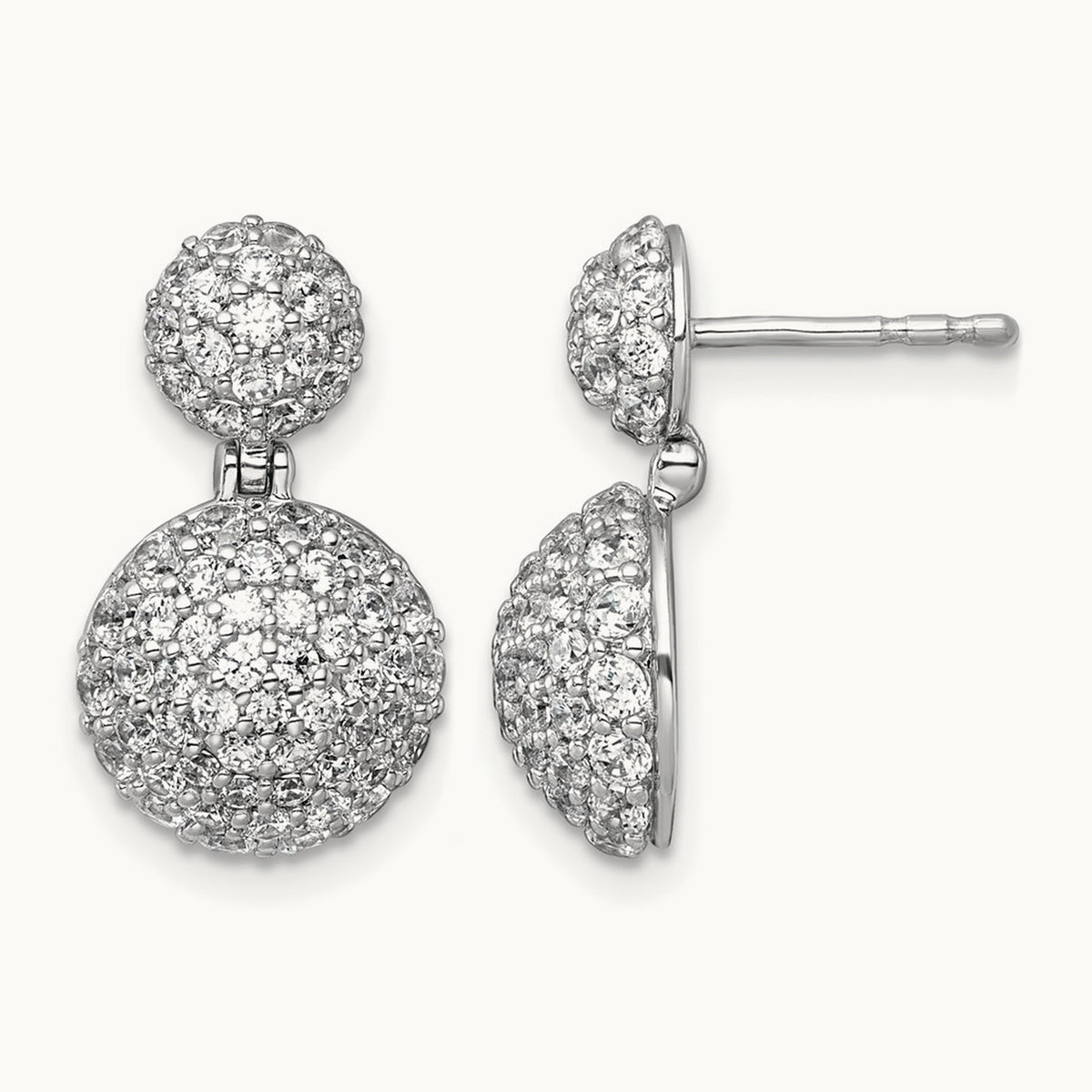 Pave Ball Dangle Post Earrings, 2.00 ct tw Lab-Grown Diamond — 14K White Gold
