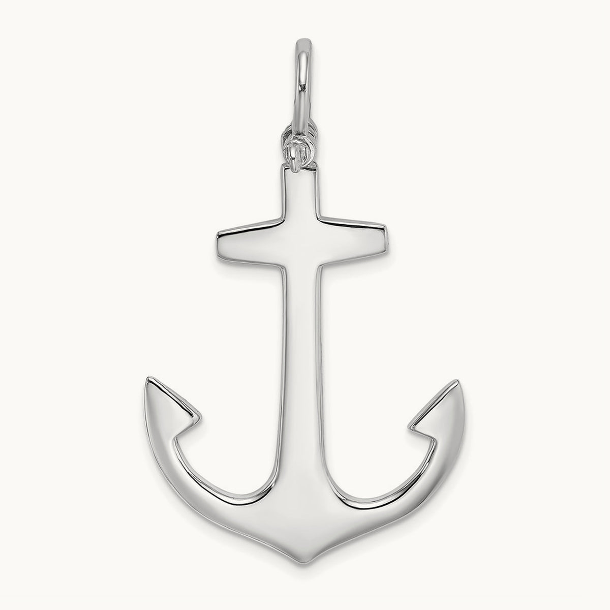 3-D Polished Large Anchor with Shackle Bail Charm — 14K White Gold