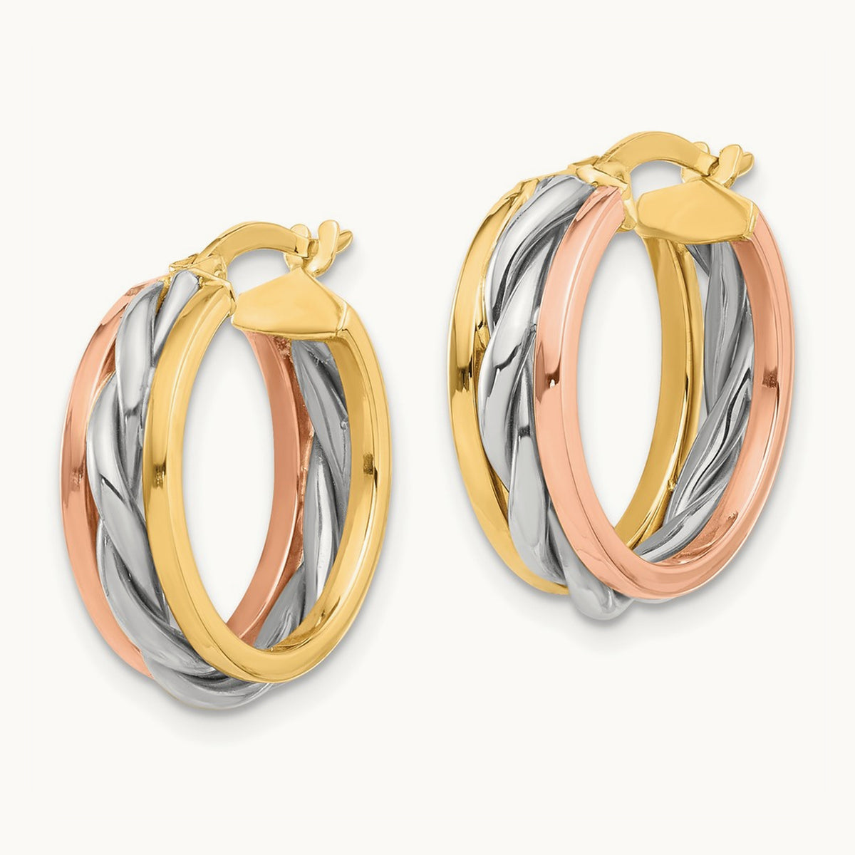 Tri-color Polished Hoop Earrings — 18.75mm