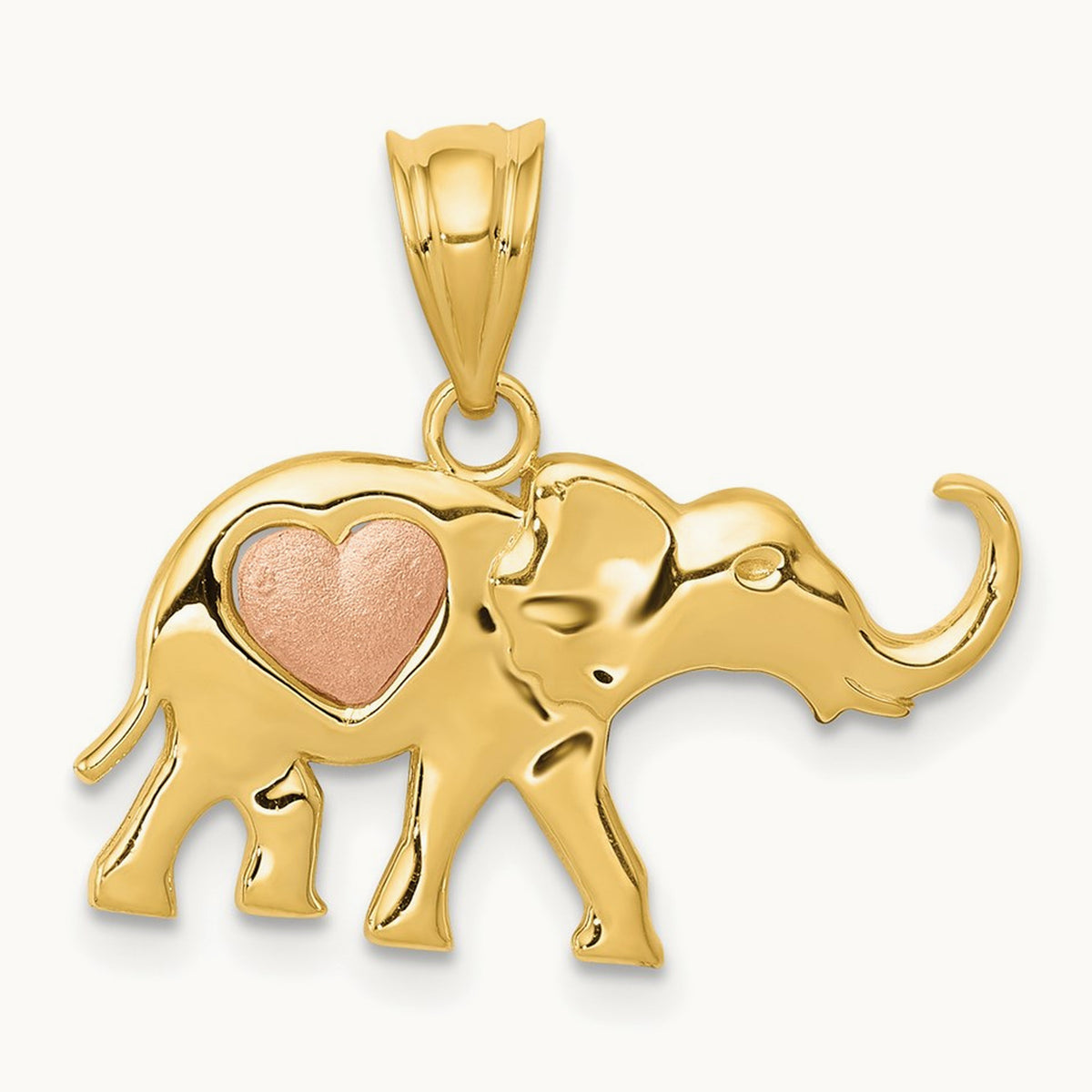 Elephant w/Heart Charm, 14K Yellow with Rose Gold