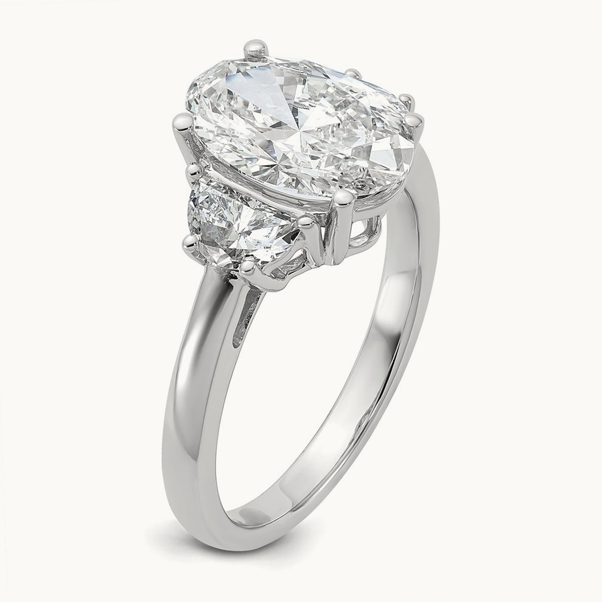 Half Moon and Oval Semi-Mount Engagement Ring, 0.50-1.00 ct tw Lab-Grown Diamond — 5/8 ct, 14K White Gold