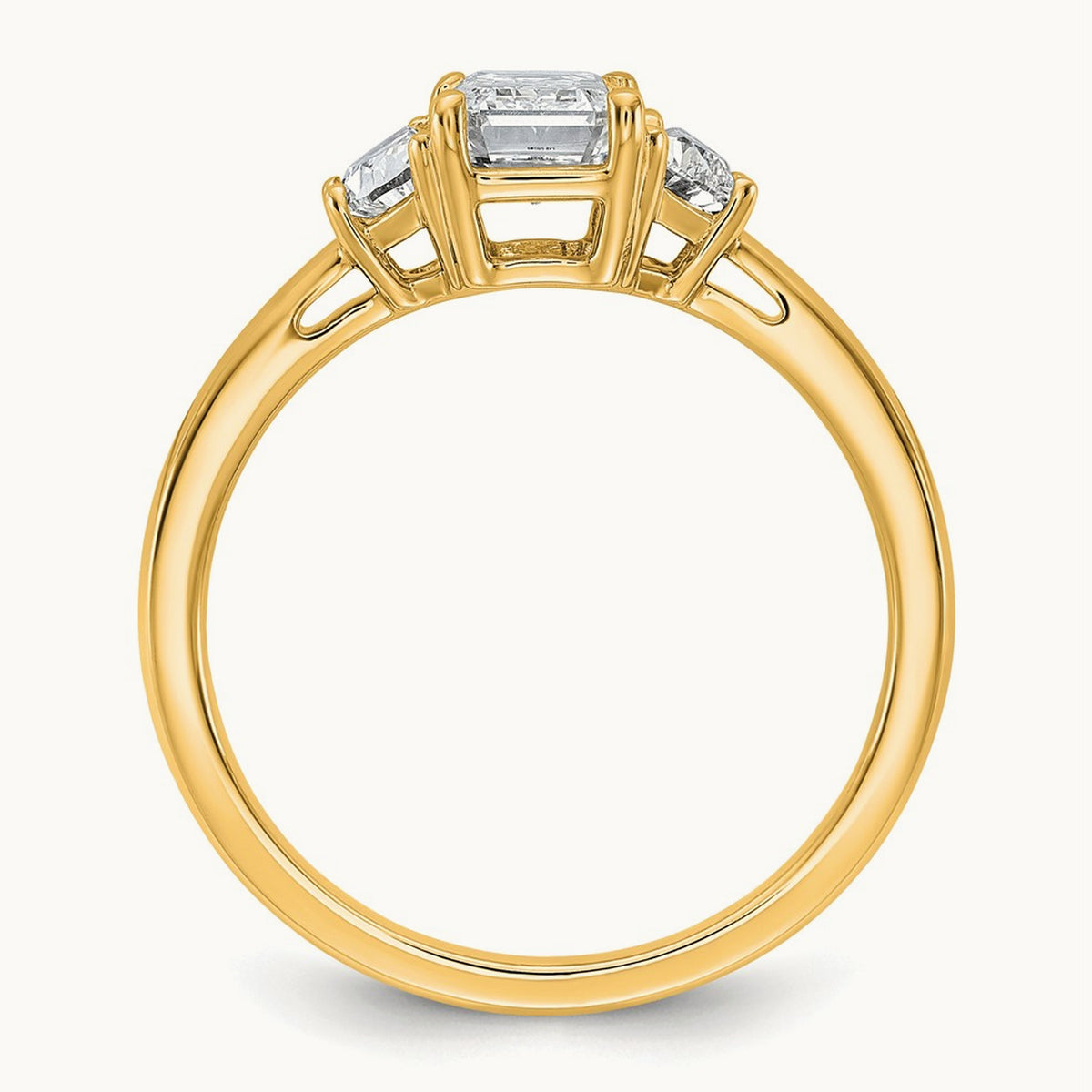 Semi-Mount Emerald & 1/2 Moon 3 Stone Engagement Ring, 0.25-1.00 ct tw Lab-Grown Diamond — 3/8 ct, 14K Yellow Gold