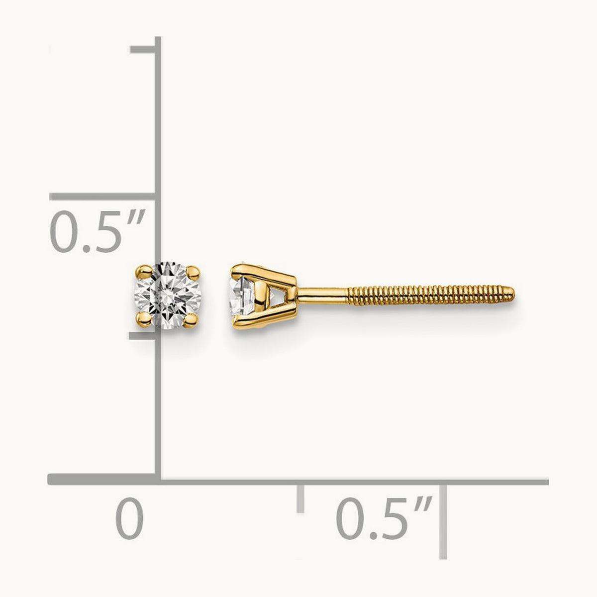 Diamond Stud Thread on/off Post Earrings — 14K Yellow Gold, 3mm