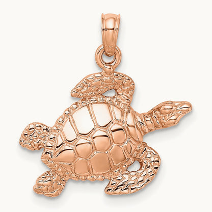 Textured Sea Turtle Charm, 14K Rose Gold