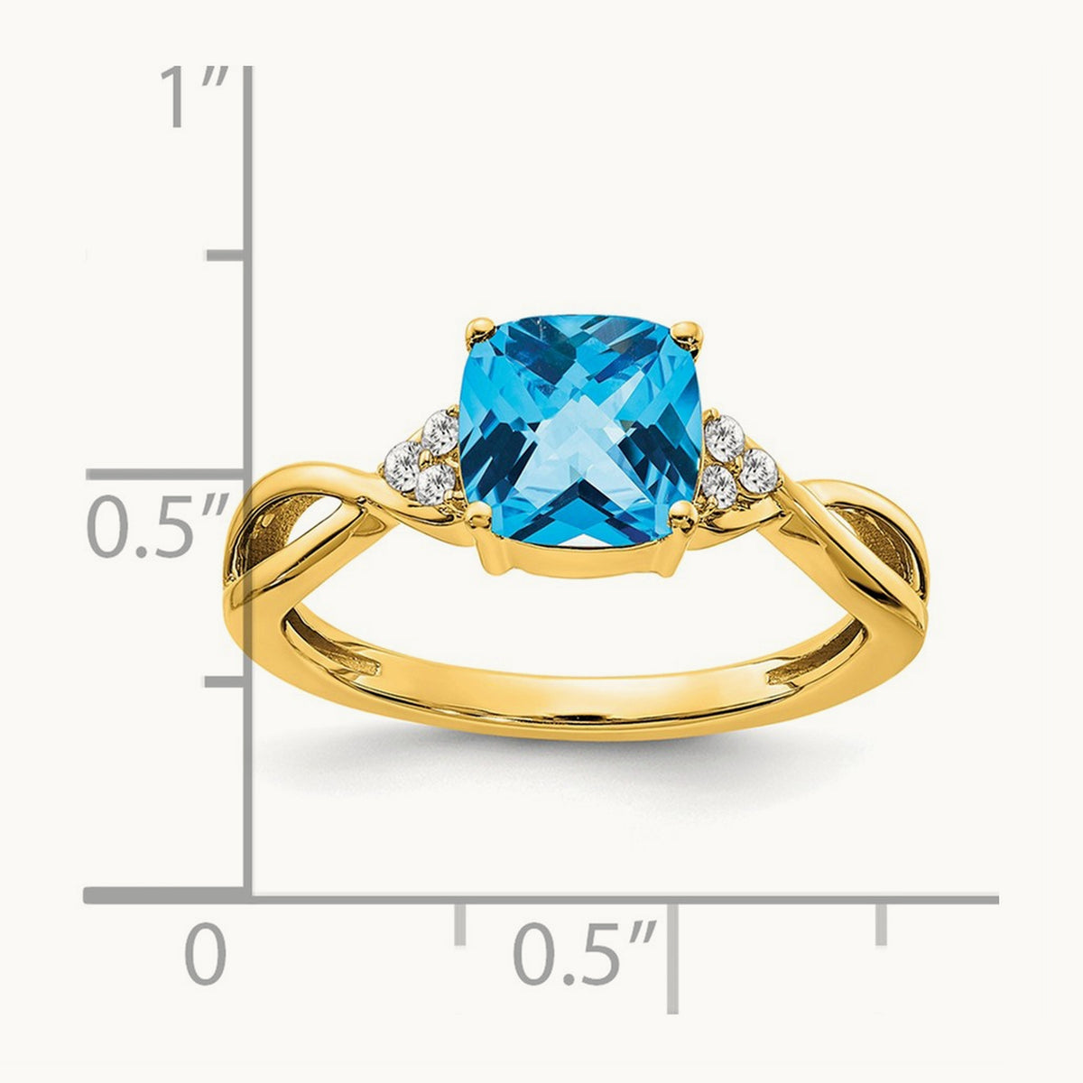 Checkerboard Blue Topaz and Diamond Ring — 14K Yellow Gold, 7