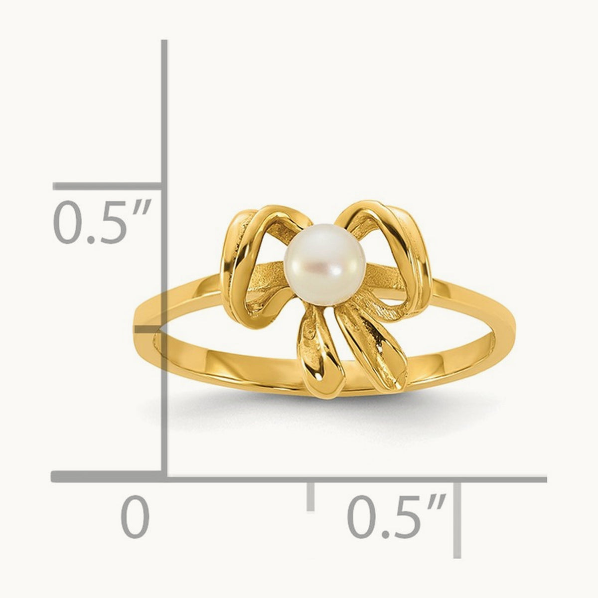 Madi K 3- White Button Freshwater Cultured Pearl Bow Children's Ring, 4mm, 14K